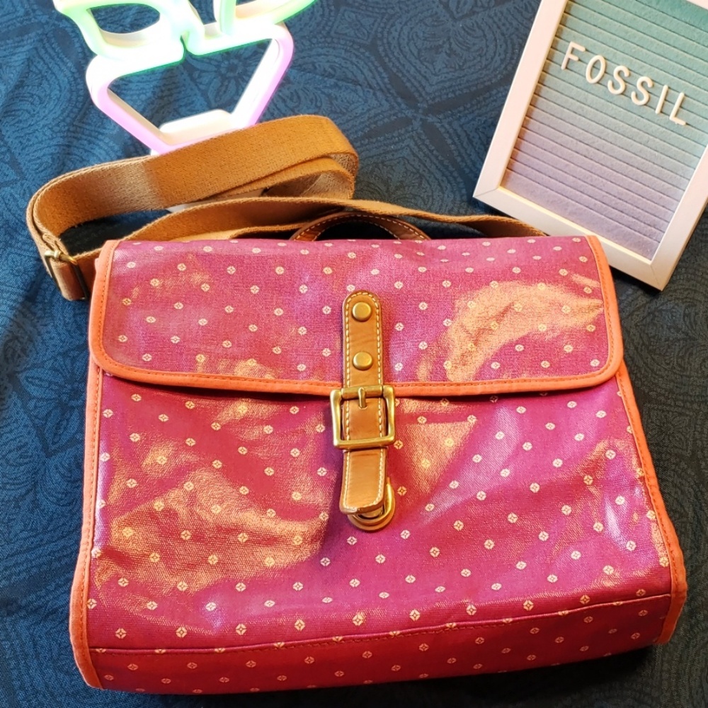 Large Fossil Coated Canvas Satchel Euc - image 3